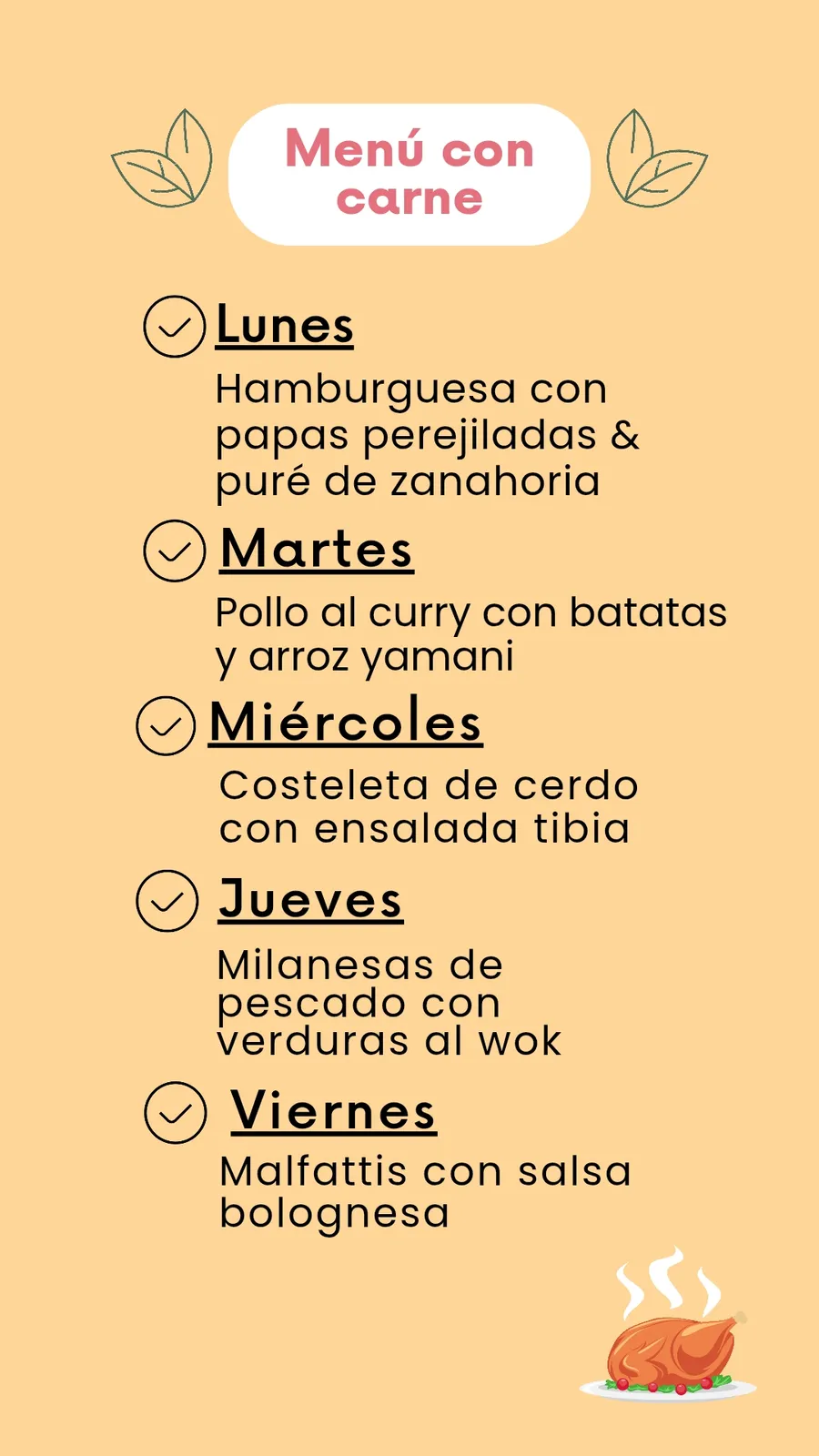 Viandas saludables (menú CON CARNE semanal) Recepción de pedidos hasta 11:00 hs
